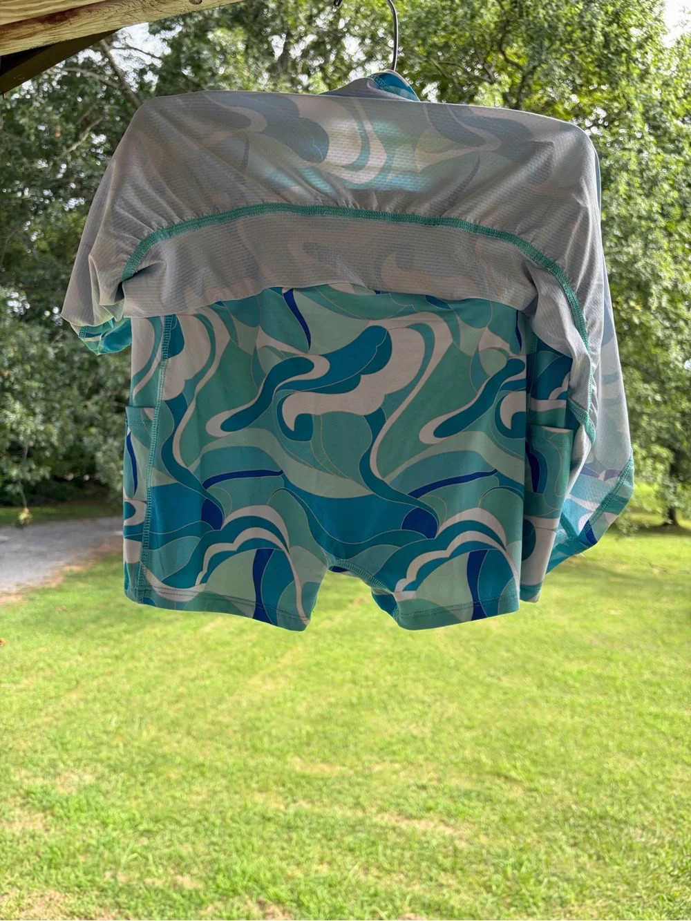 Gottex Teal & Aqua Wave-Print Circle Skort Sz L tennis golf pickleball resort